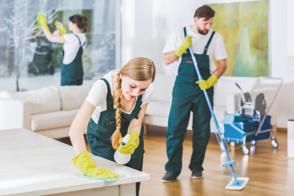Cleaning service professionals cleaning a private home