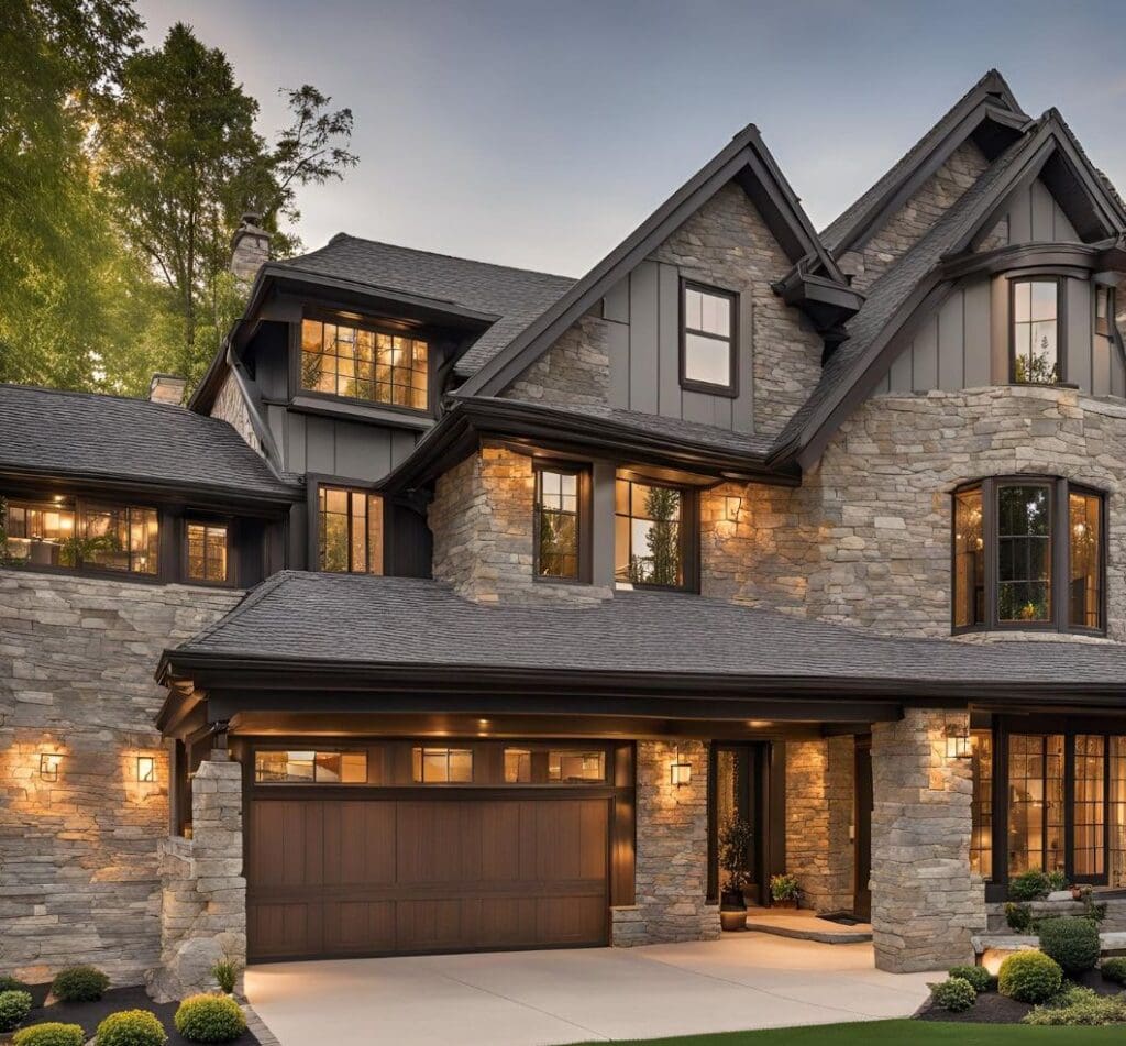 Luxurious home with stone veneer siding 